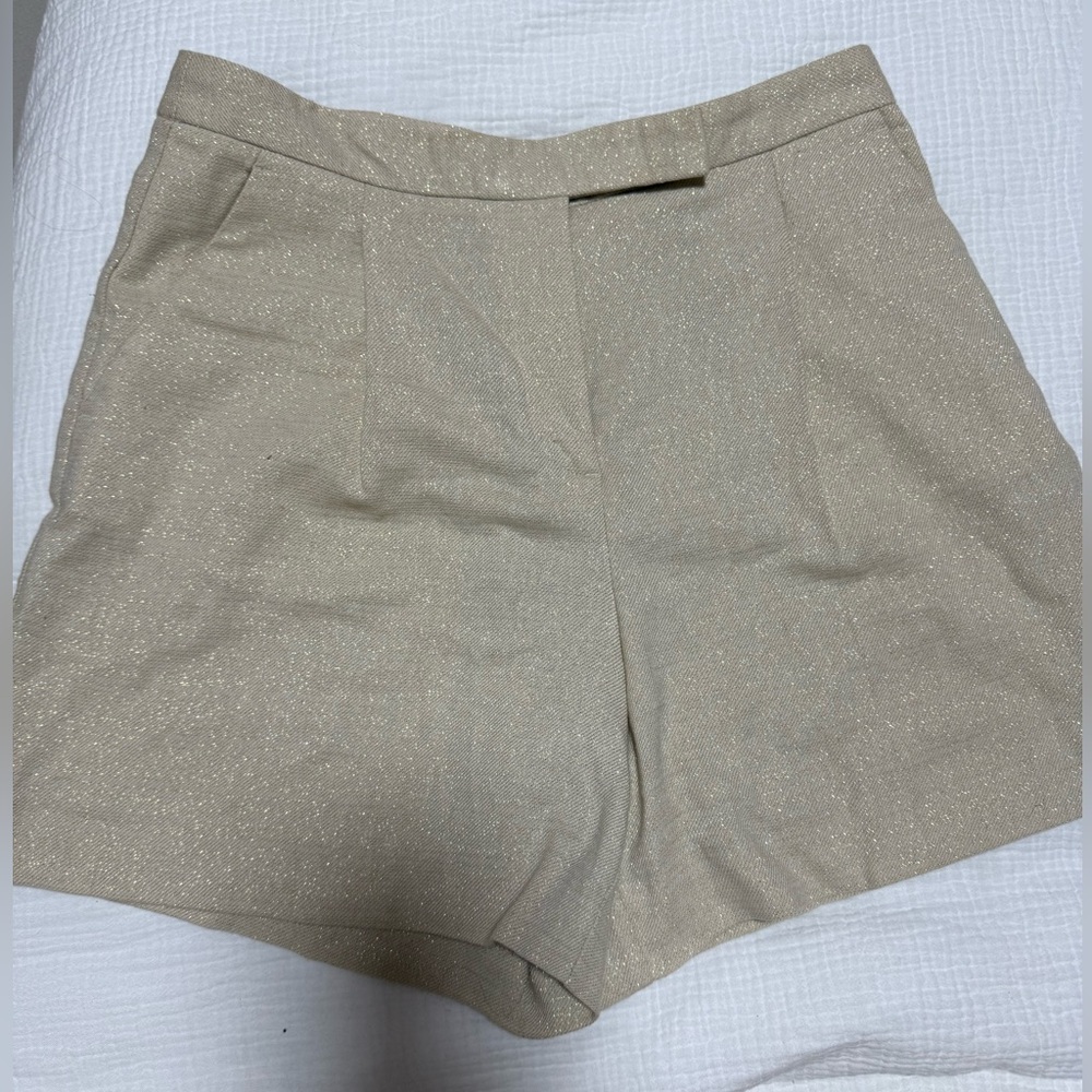 Zara Beige Metallic High-Waist Women’s Shorts - Picture 1 of 5